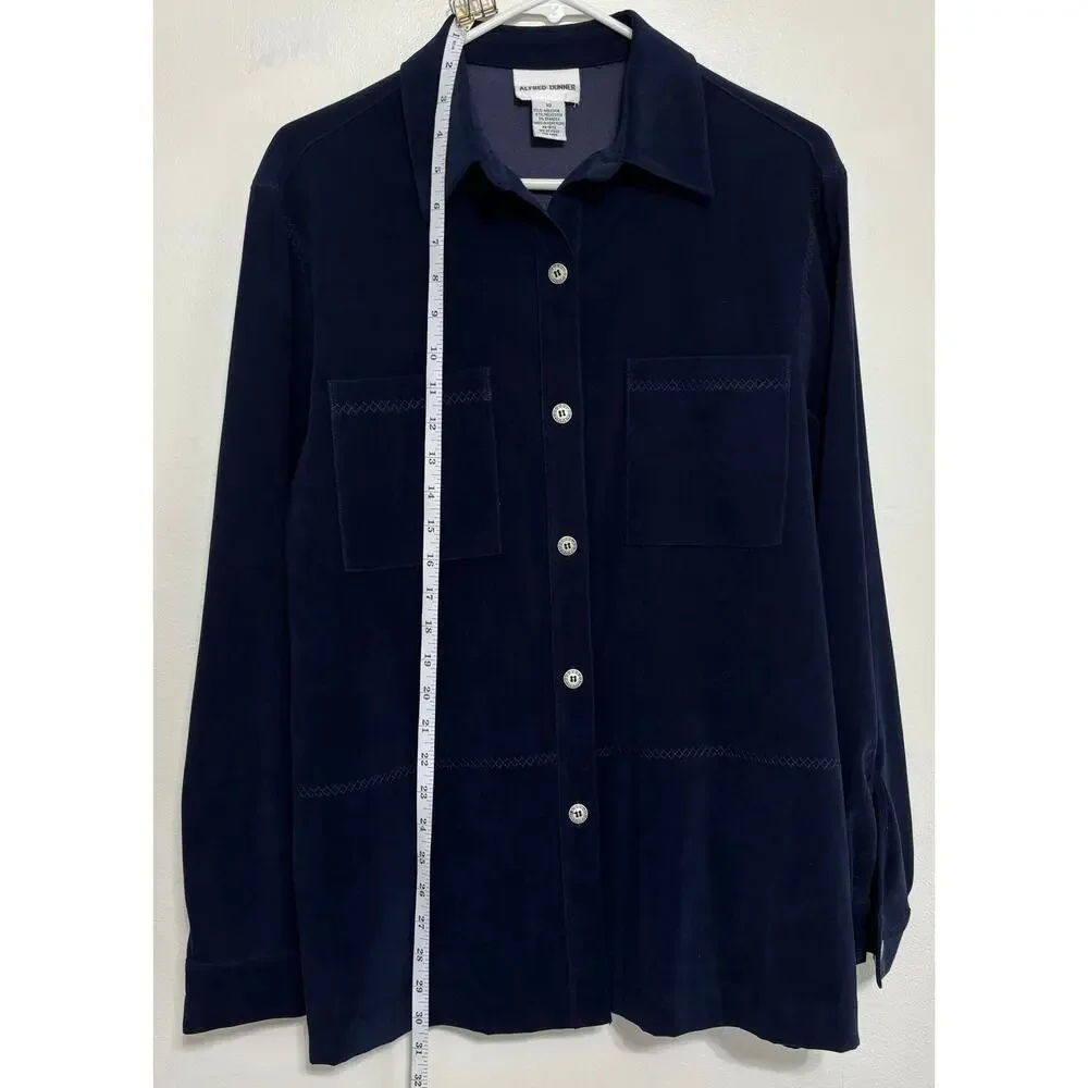 Alfred Dunner Navy Moleskin Button Shirt - Size 10 - Picture 3 of 7